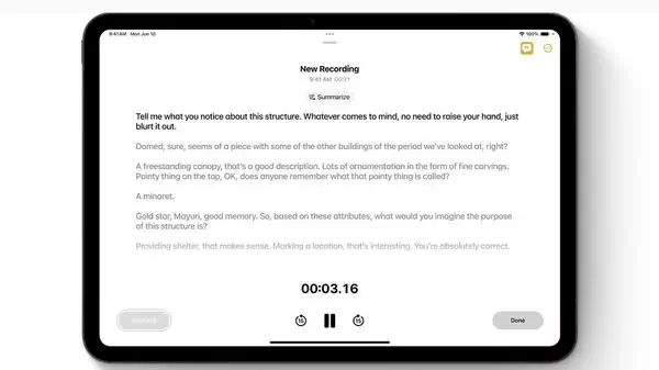 苹果 iOS 18 上的备忘录新增记录、总结和转录音频等功能