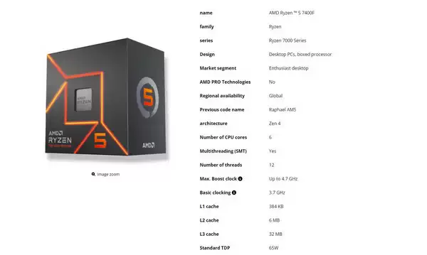 AMD 悄然发布 Zen 4 Ryzen 5 7400F：6 核/12 线程，频率高达 4.7 GHz