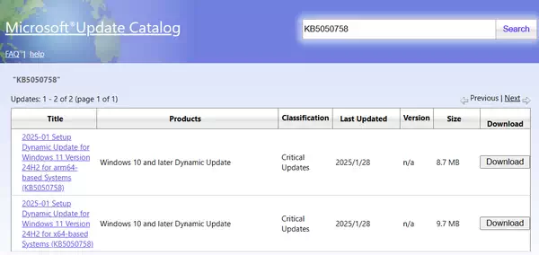 微软 Windows KB5050758/KB5053117 补丁下载 [附更新说明]