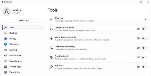 [WIN] WinScript v1.1.1 - 卸载和优化 Windows 10 / 11