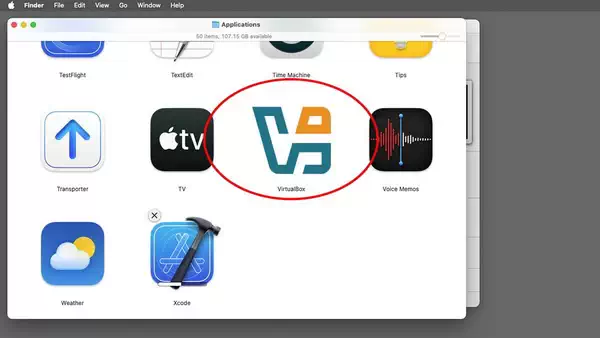 VirtualBox 安装在 /Applications 文件夹中