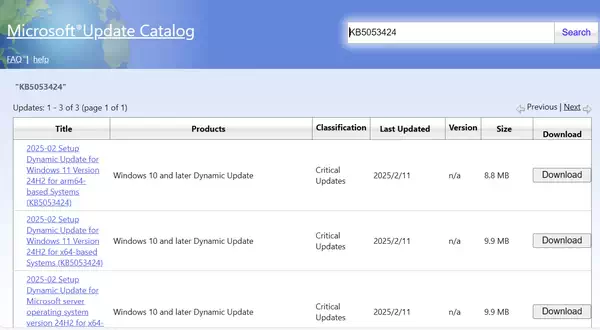 Windows 11 KB5053426 / KB5053424 / KB5052424 / KB5053485 补丁下载