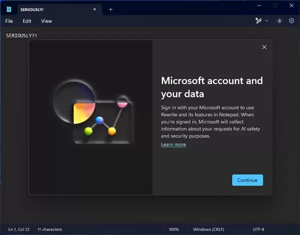网友称Windows 11记事本强迫登陆微软账户：除非你用AI