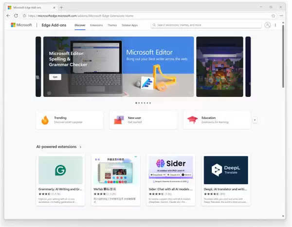 微软推出新版 Edge 扩展插件网站